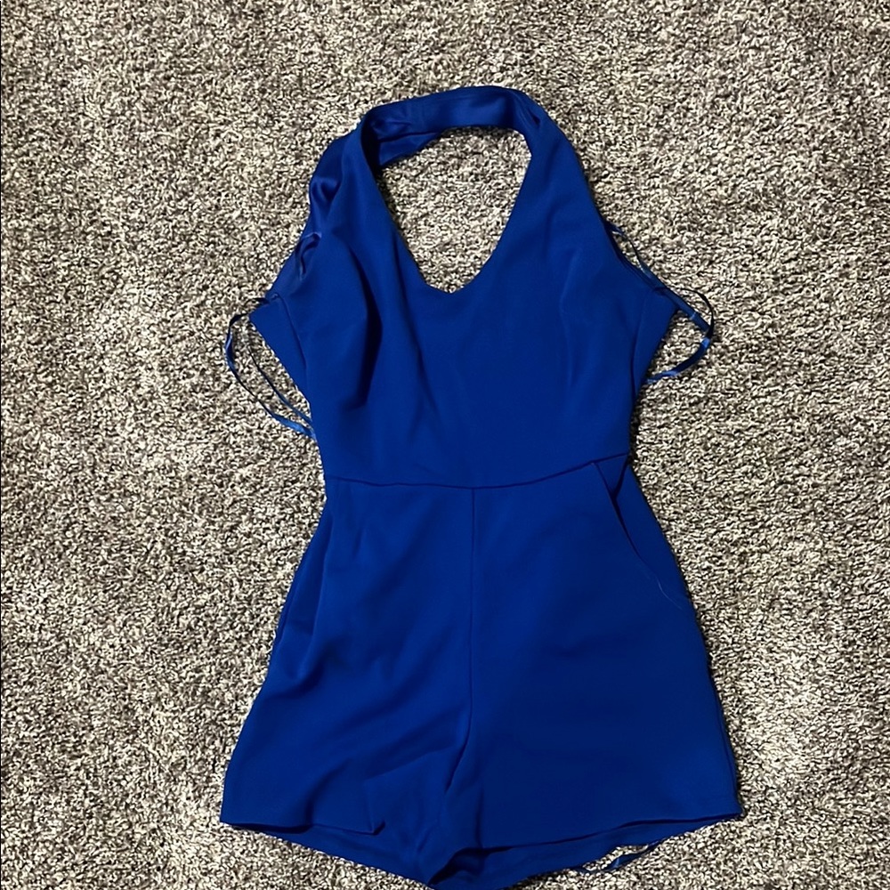 Royal Blue Halter Jumpsuit with Plunging Neckline